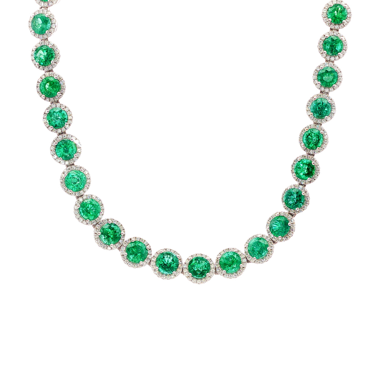 Juleve 18kt White Gold 44.57 ctw Emerald & 7.24 ctw Diamond Halo Necklace