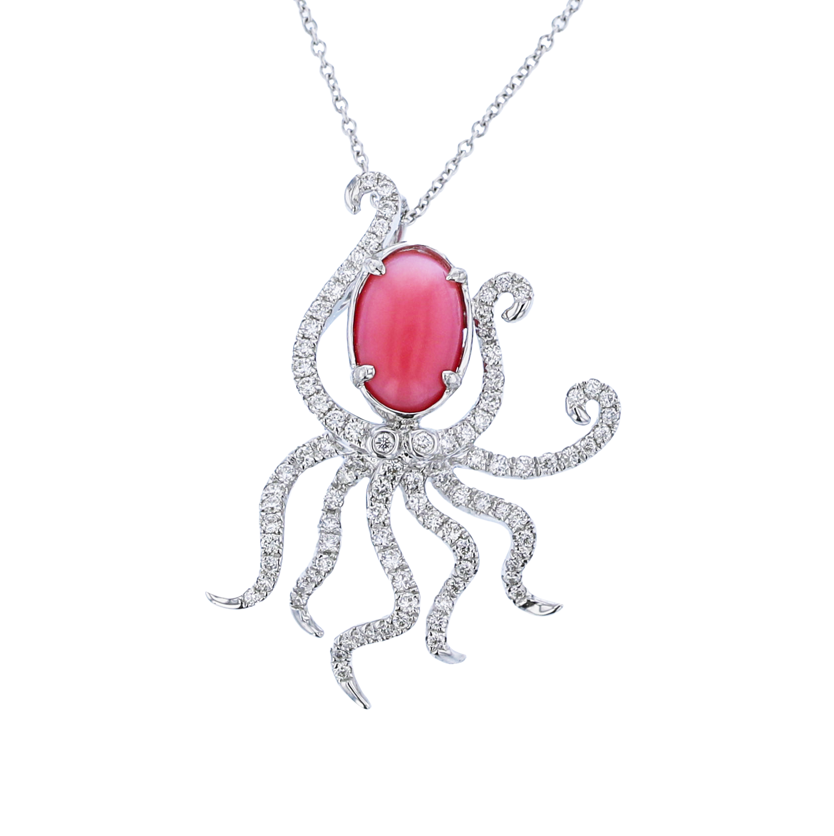 JULEVE 18KT WHITE GOLD 3.81CT CONCH PEARL & 0.74CTW DIAMOND OCTOPUS NECKLACE