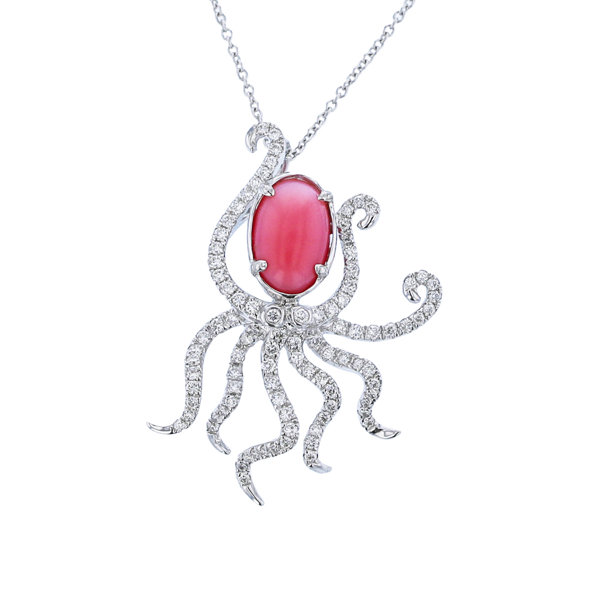 JULEVE 18KT WHITE GOLD 3.81CT CONCH PEARL & 0.74CTW DIAMOND OCTOPUS PENDANT