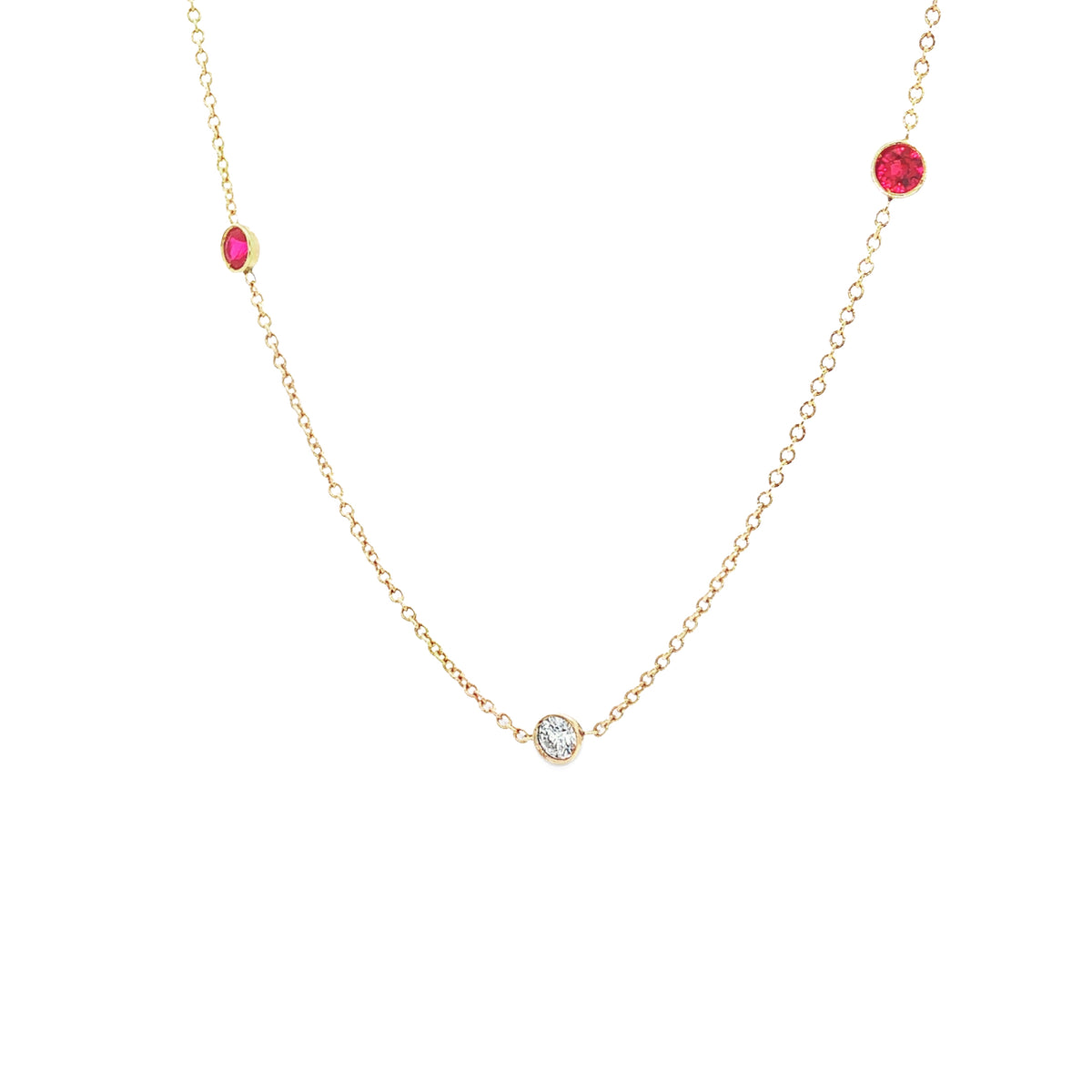 14kt Yellow Gold 0.49 ctw Ruby & 0.30 ctw Diamond Alternating Bezel Necklace