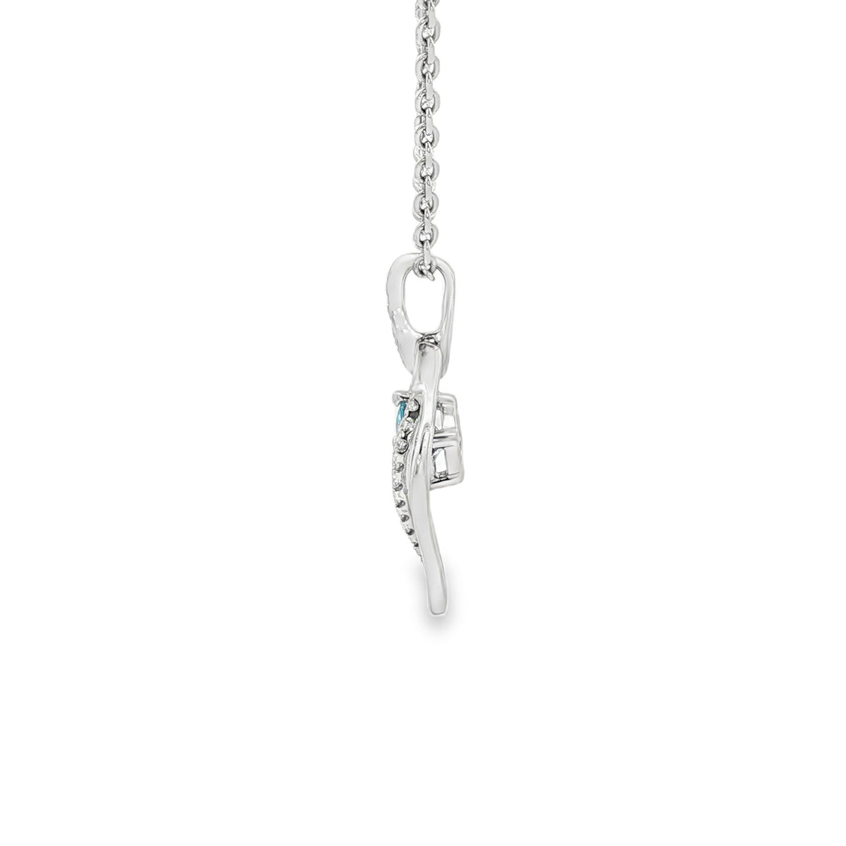14kt White Gold .36 ct Round Aquamarine with .06 ctw Diamond Accent Freeform Pendant