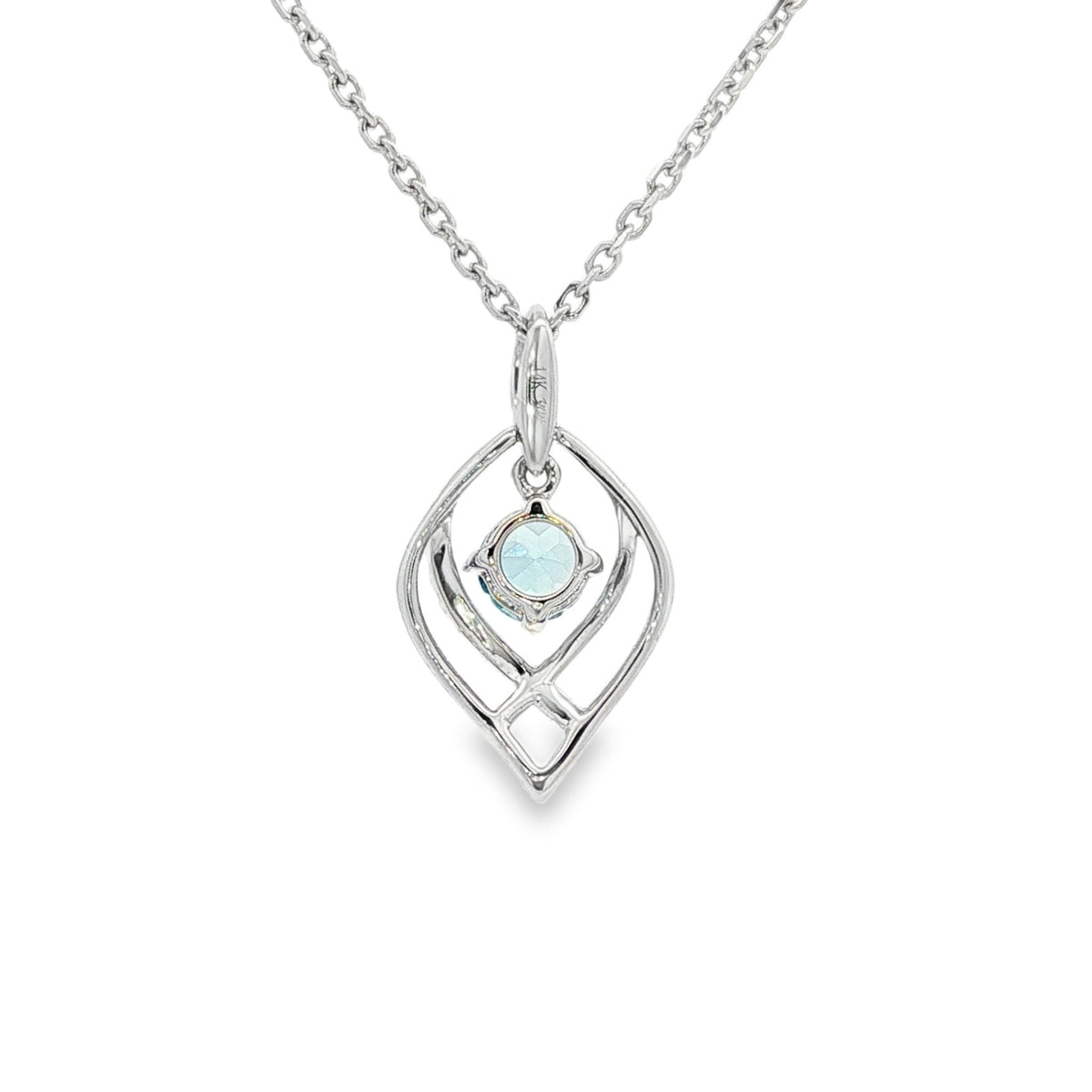 14kt White Gold .36 ct Round Aquamarine with .06 ctw Diamond Accent Freeform Pendant