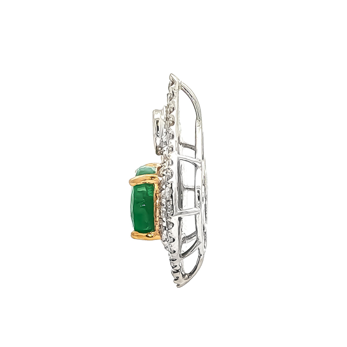 14kt White Gold 2.44 ct Oval Emerald & 0.67 ctw Round/Marquise Diamond East-West Bezel Slide Pendant