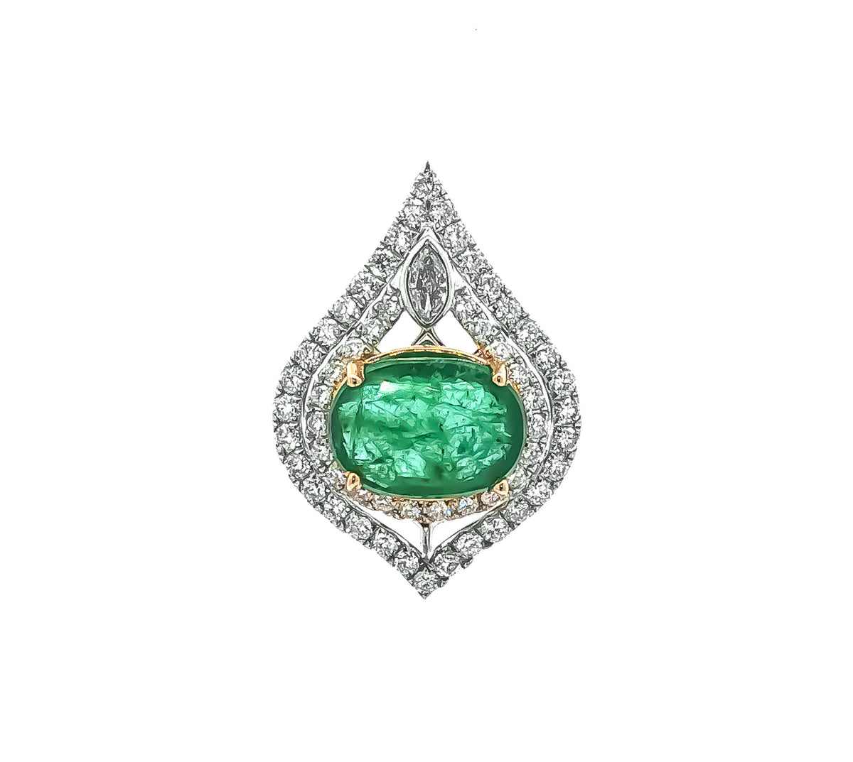 14kt White Gold 2.44 ct Oval Emerald & 0.67 ctw Round/Marquise Diamond East-West Bezel Slide Pendant