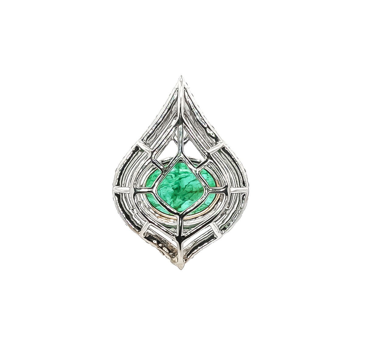 14kt White Gold 2.44 ct Oval Emerald & 0.67 ctw Round/Marquise Diamond East-West Bezel Slide Pendant