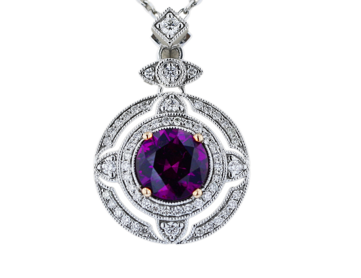 JULEVE 18KT WHITE GOLD 2.03CT GARNET & 0.38CTW DIAMOND PENDANT