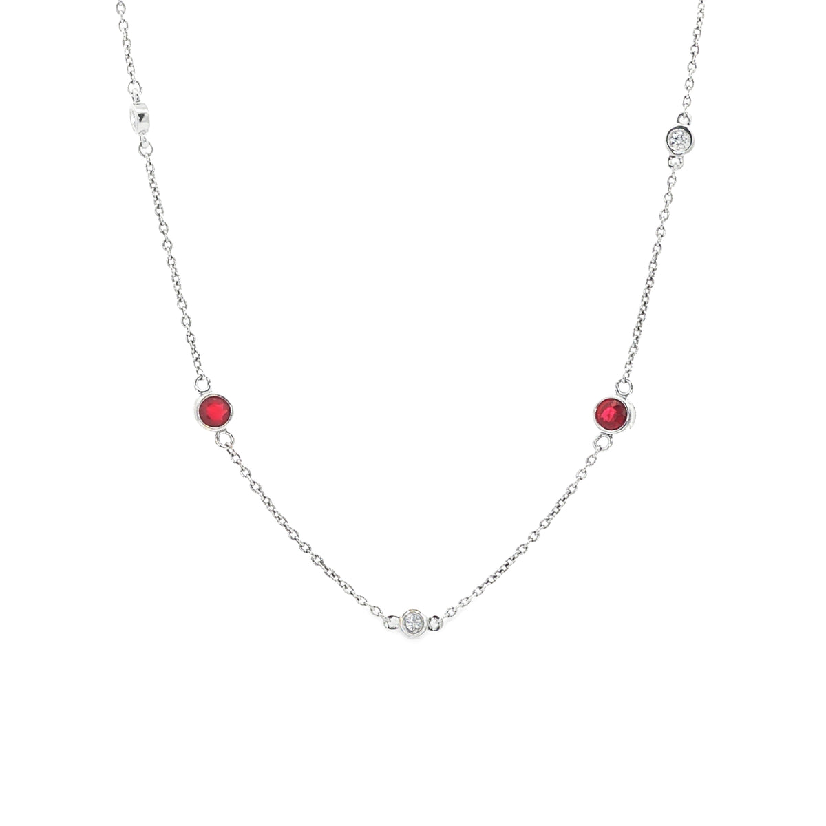 14kt White Gold 2.82 ctw Ruby & Diamond Station Necklace