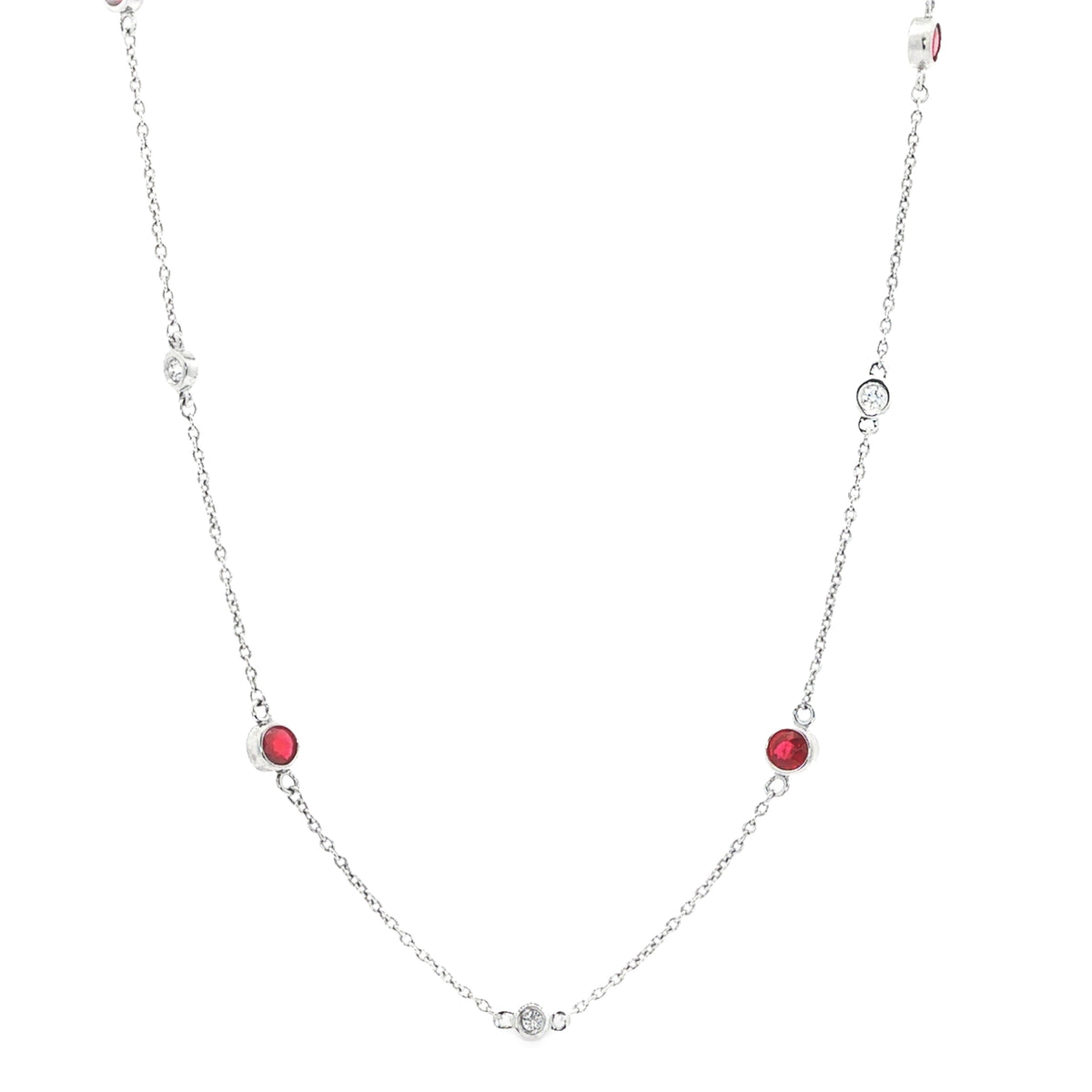 14kt White Gold 2.82 ctw Ruby & Diamond Station Necklace