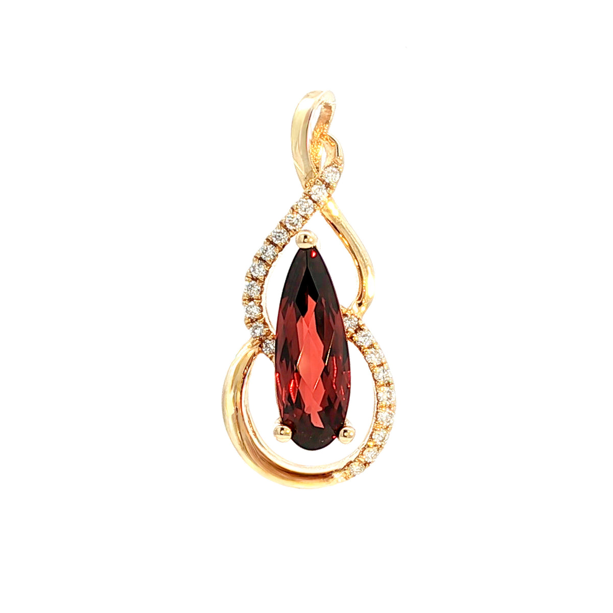 14kt Yellow Gold Swirl & .95 ct Pear Shape Garnet with Diamond Accent Pendant