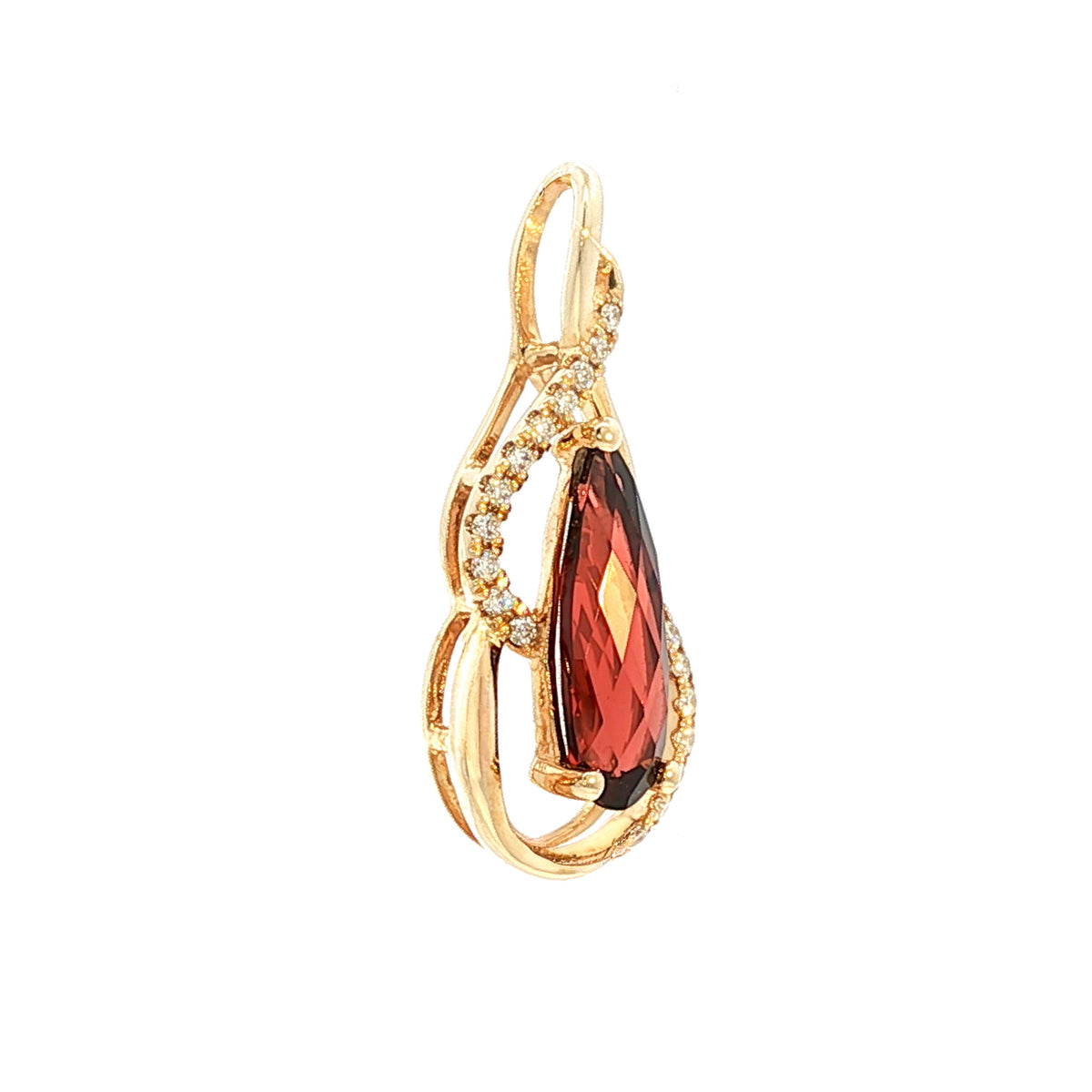 14kt Yellow Gold Swirl & .95 ct Pear Shape Garnet with Diamond Accent Pendant