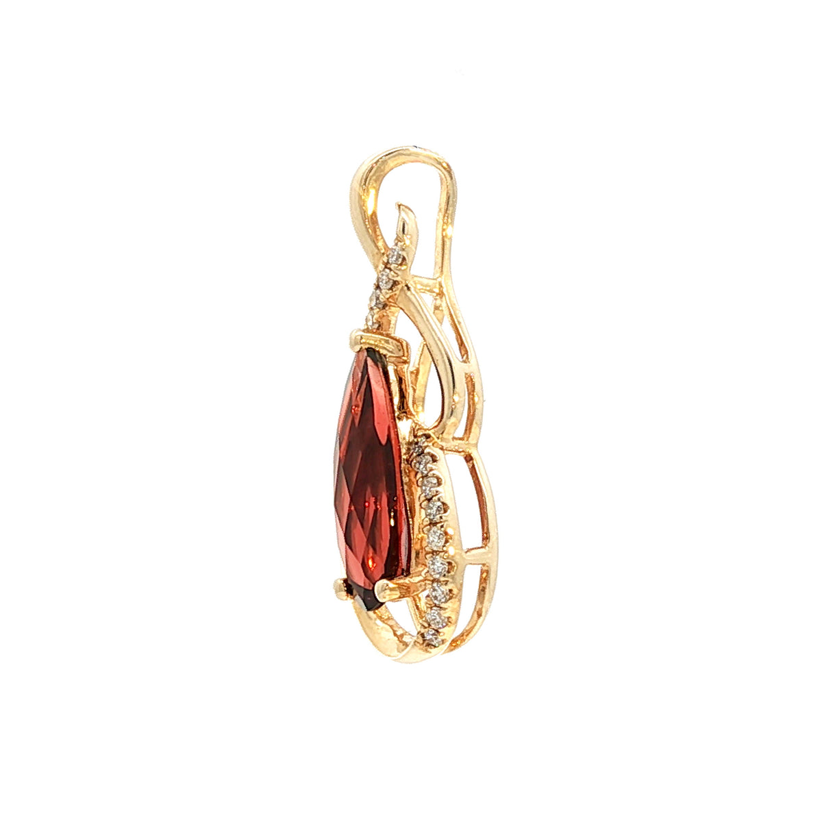 14kt Yellow Gold Swirl & .95 ct Pear Shape Garnet with Diamond Accent Pendant