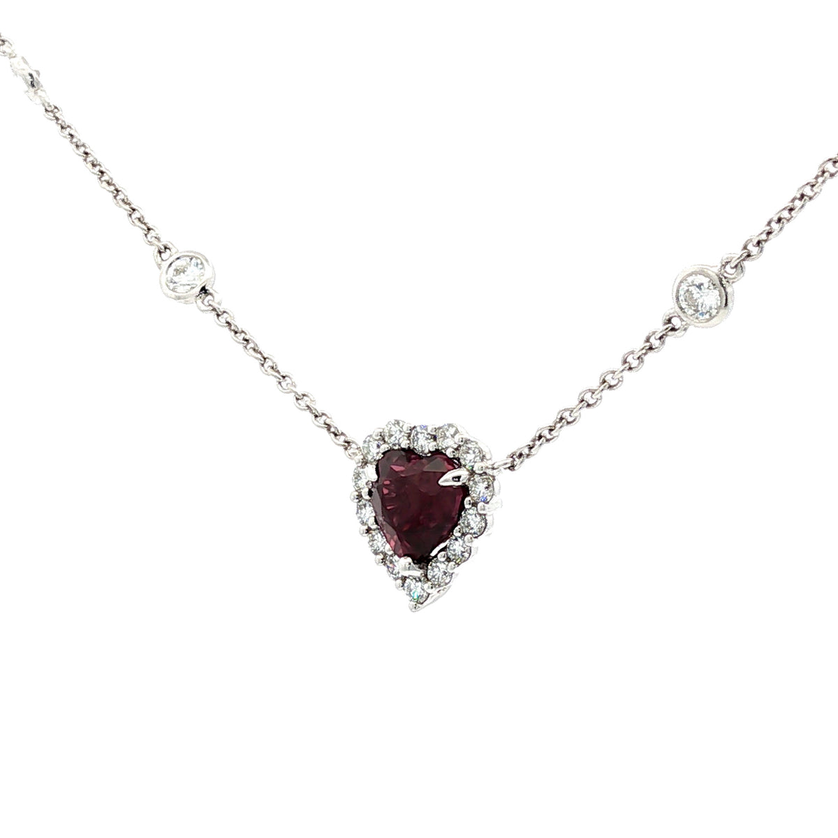 Juleve 18kt White Gold 1.95 ct Ruby & .79 ctw Diamond Halo Necklace