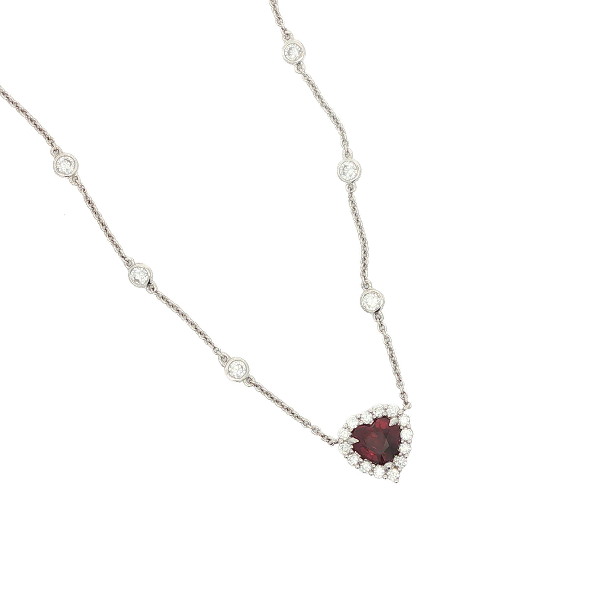 Juleve 18kt White Gold 1.95 ct Ruby & .79 ctw Diamond Halo Necklace