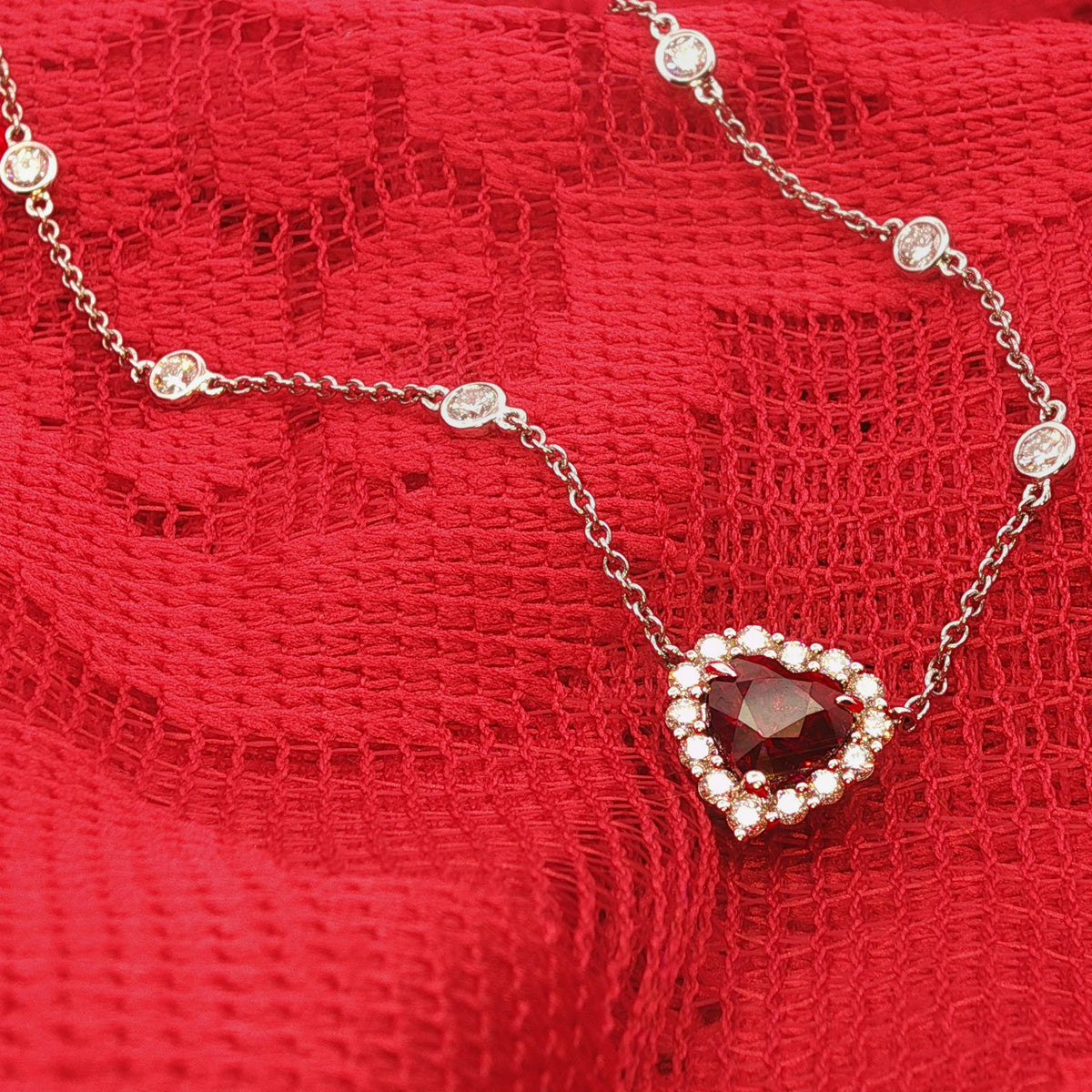 Juleve 18kt White Gold 1.95 ct Ruby & .79 ctw Diamond Halo Necklace