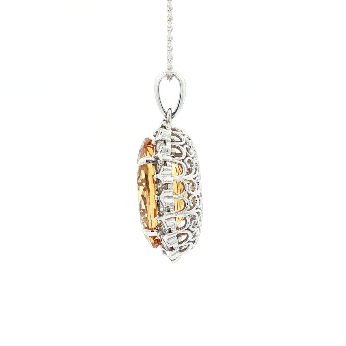 14kt White Gold 11.94 ct Oval Citrine with 1.47 ctw Diamond Halo Necklace