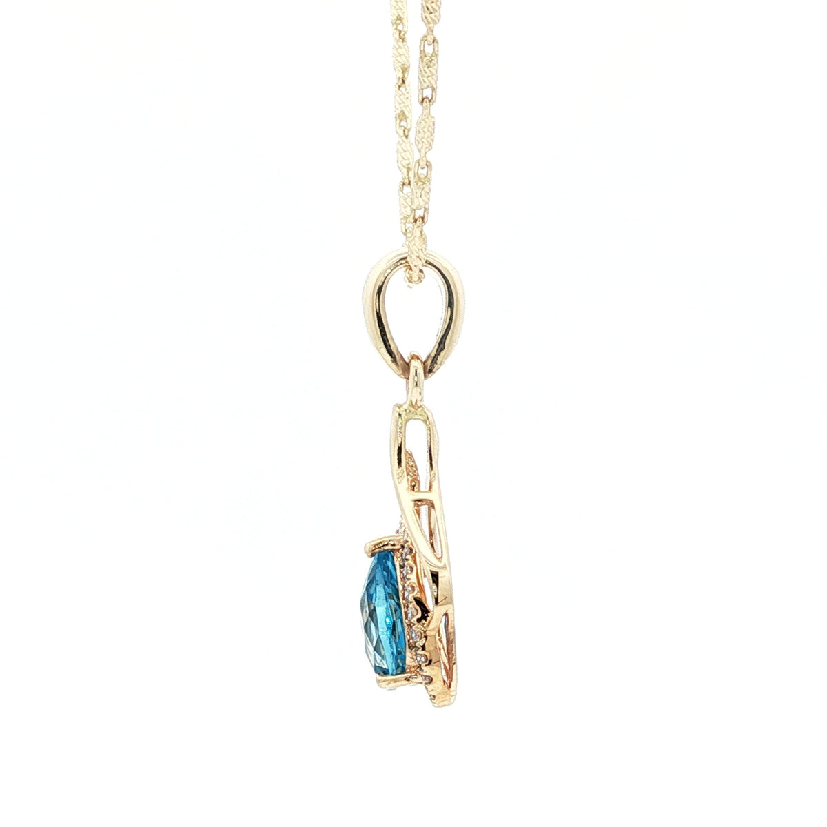 14kt Yellow Gold Swirl & .77 ct Blue Topaz with Diamond Accent Pendant