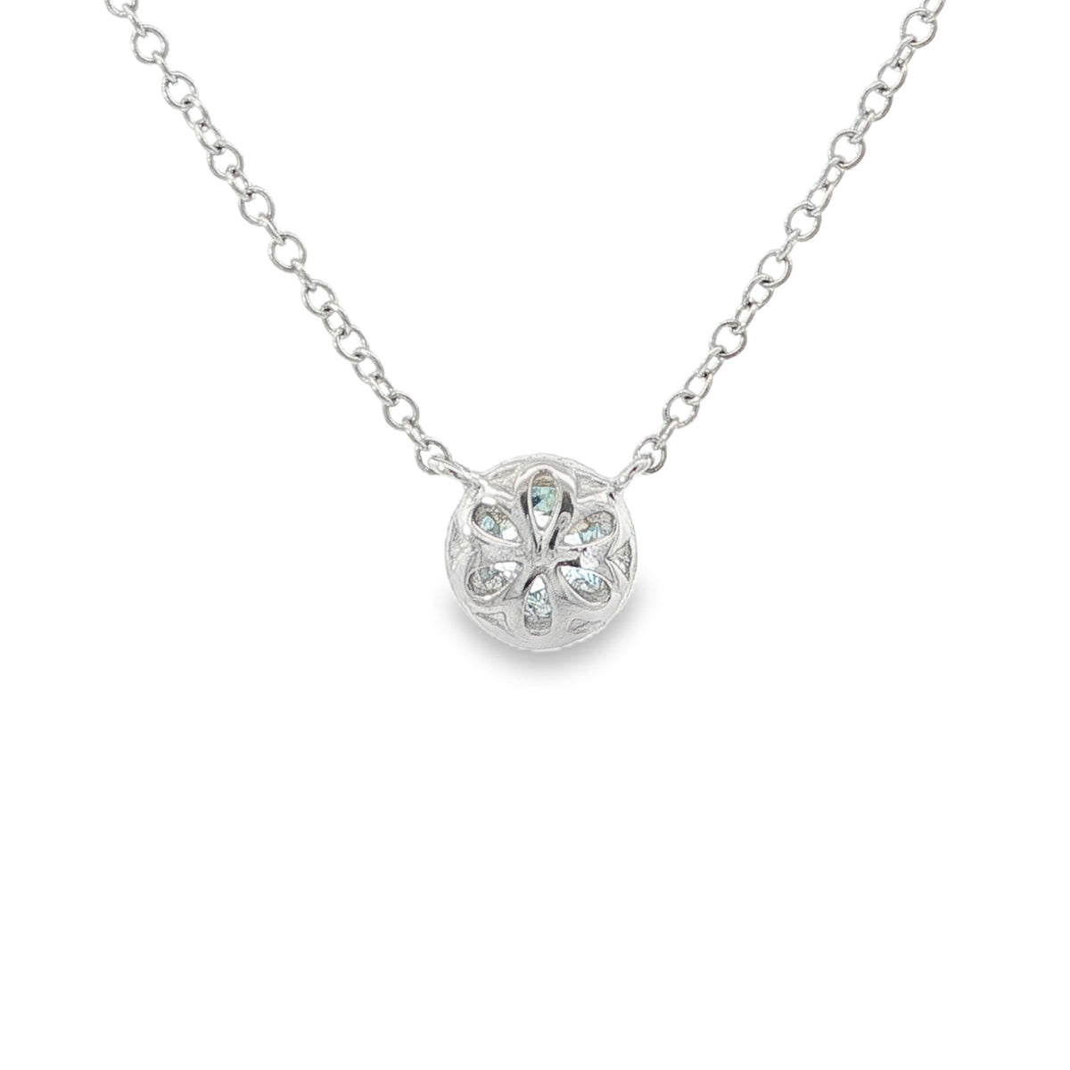 14kt Gold Aquamarine & Diamond Halo Necklace White,Yellow