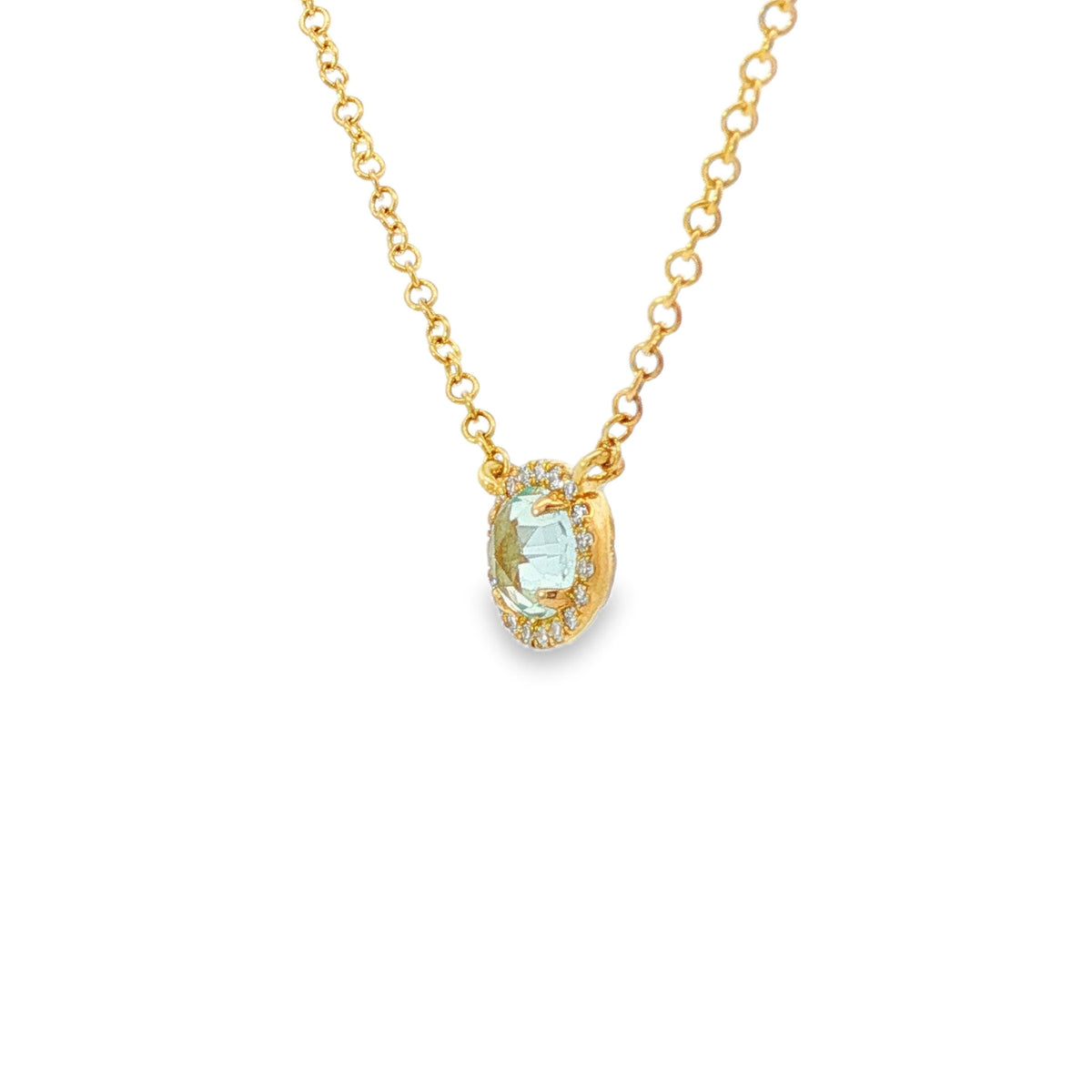 14kt Gold Aquamarine & Diamond Halo Necklace White,Yellow