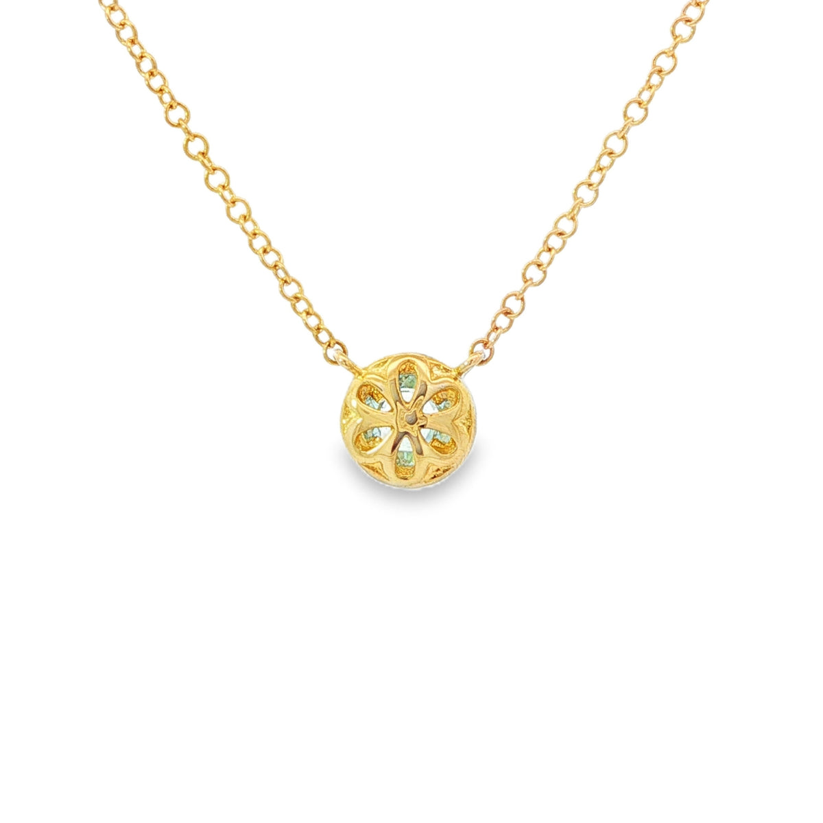 14kt Gold Aquamarine & Diamond Halo Necklace White,Yellow