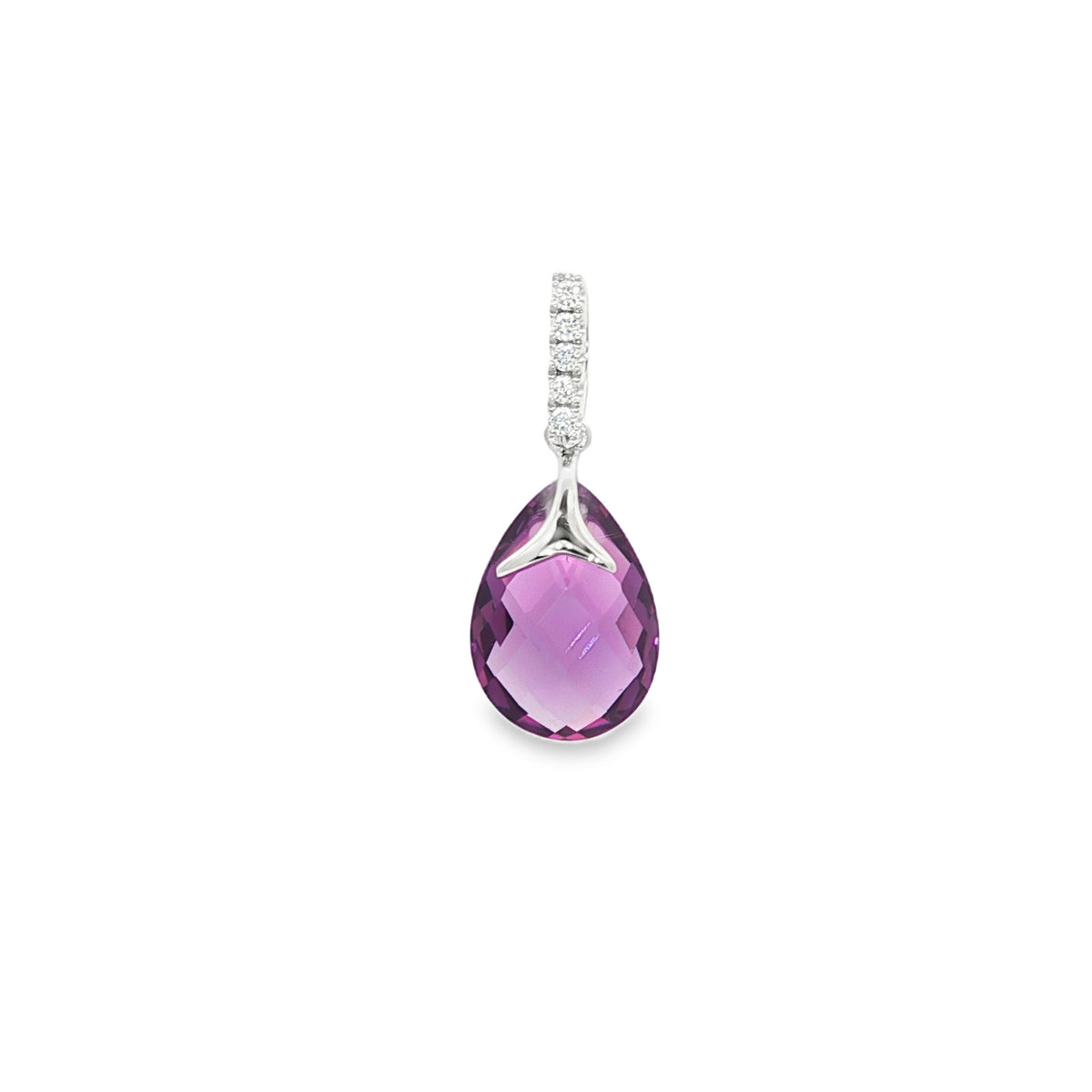 14kt White Gold 1.94 ctw Briolette Cut Amethyst with Diamond Accent Pendant