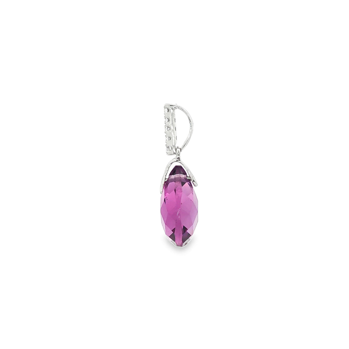 14kt White Gold 1.94 ctw Briolette Cut Amethyst with Diamond Accent Pendant