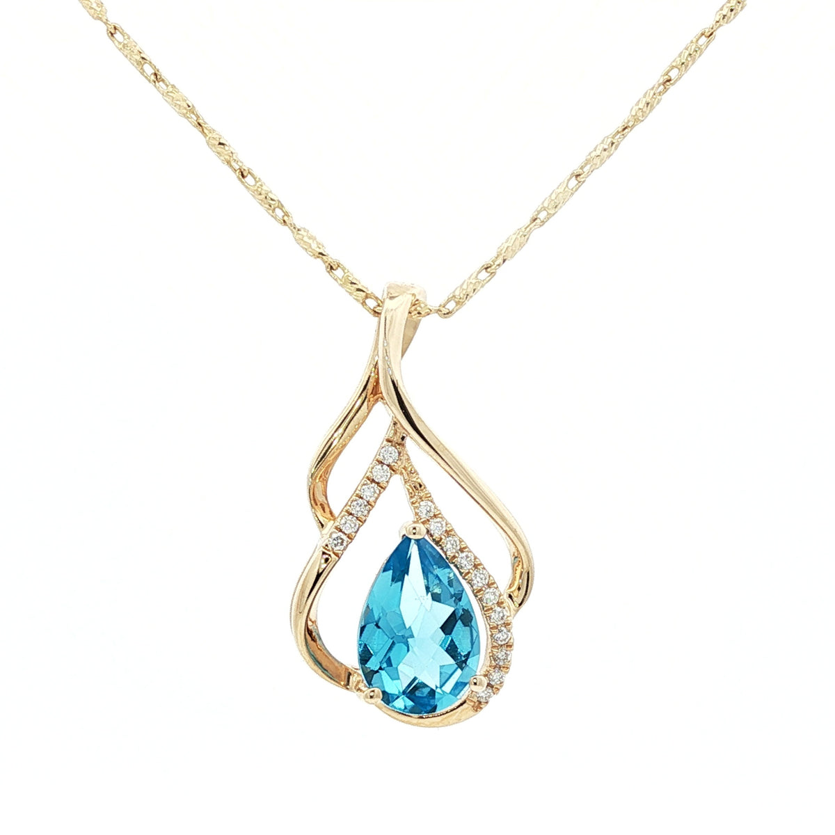 14kt Yellow Gold Swirl & 1.31 ct Blue Topaz with Diamond Accent Pendant