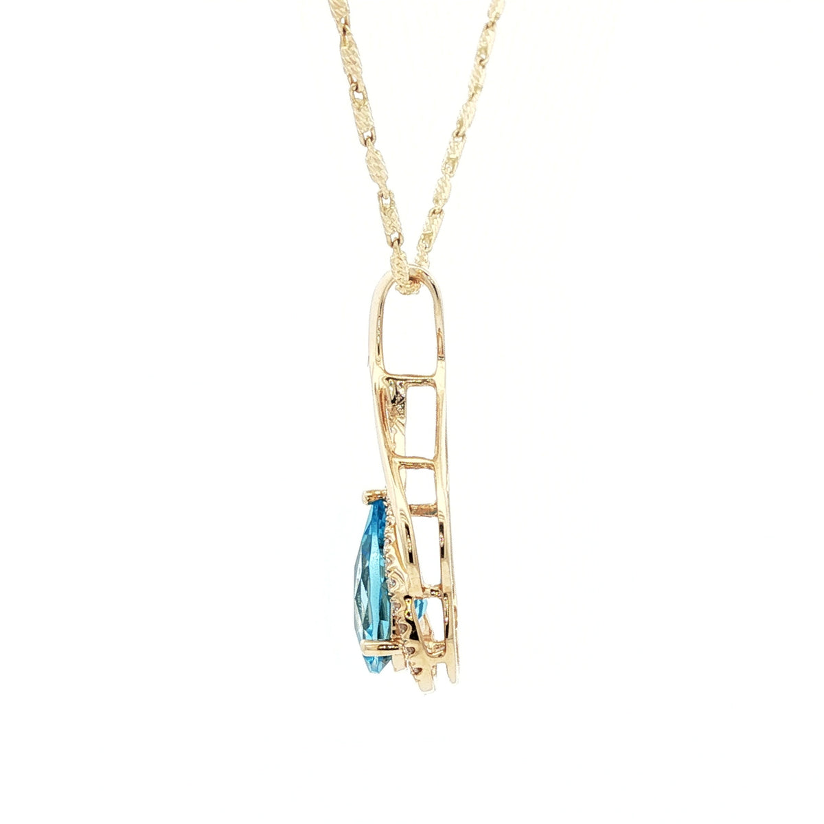 14kt Yellow Gold Swirl & 1.31 ct Blue Topaz with Diamond Accent Pendant