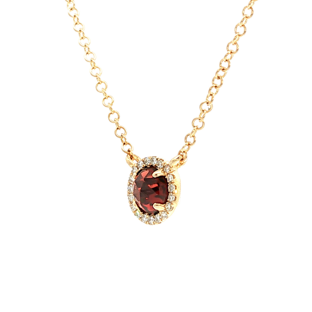 14kt Gold Garnet and Diamond Halo Necklace Yellow,White