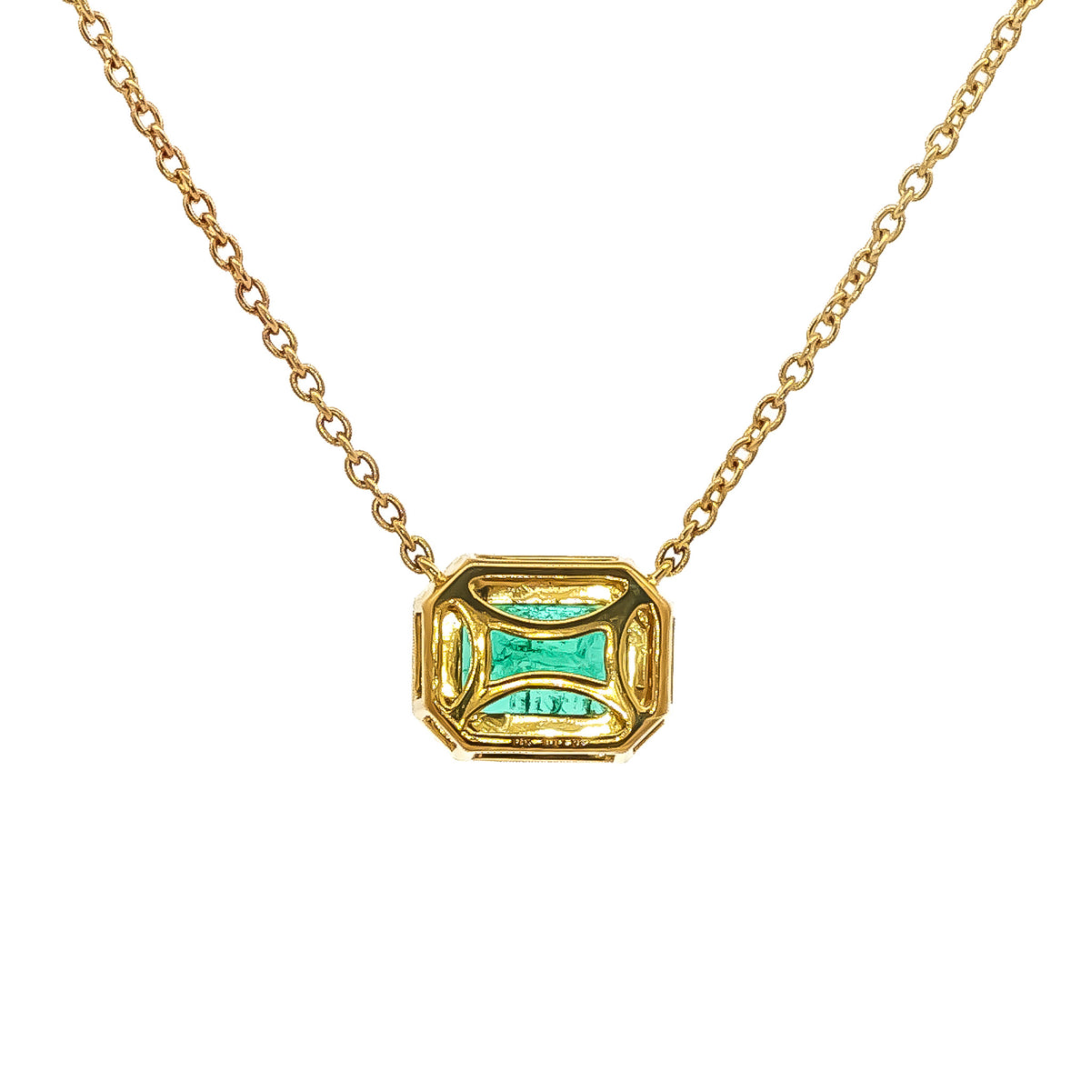 18kt Yellow Gold 1.25ct Emerald & 0.12 ctw Round Diamond East-West Halo Necklace