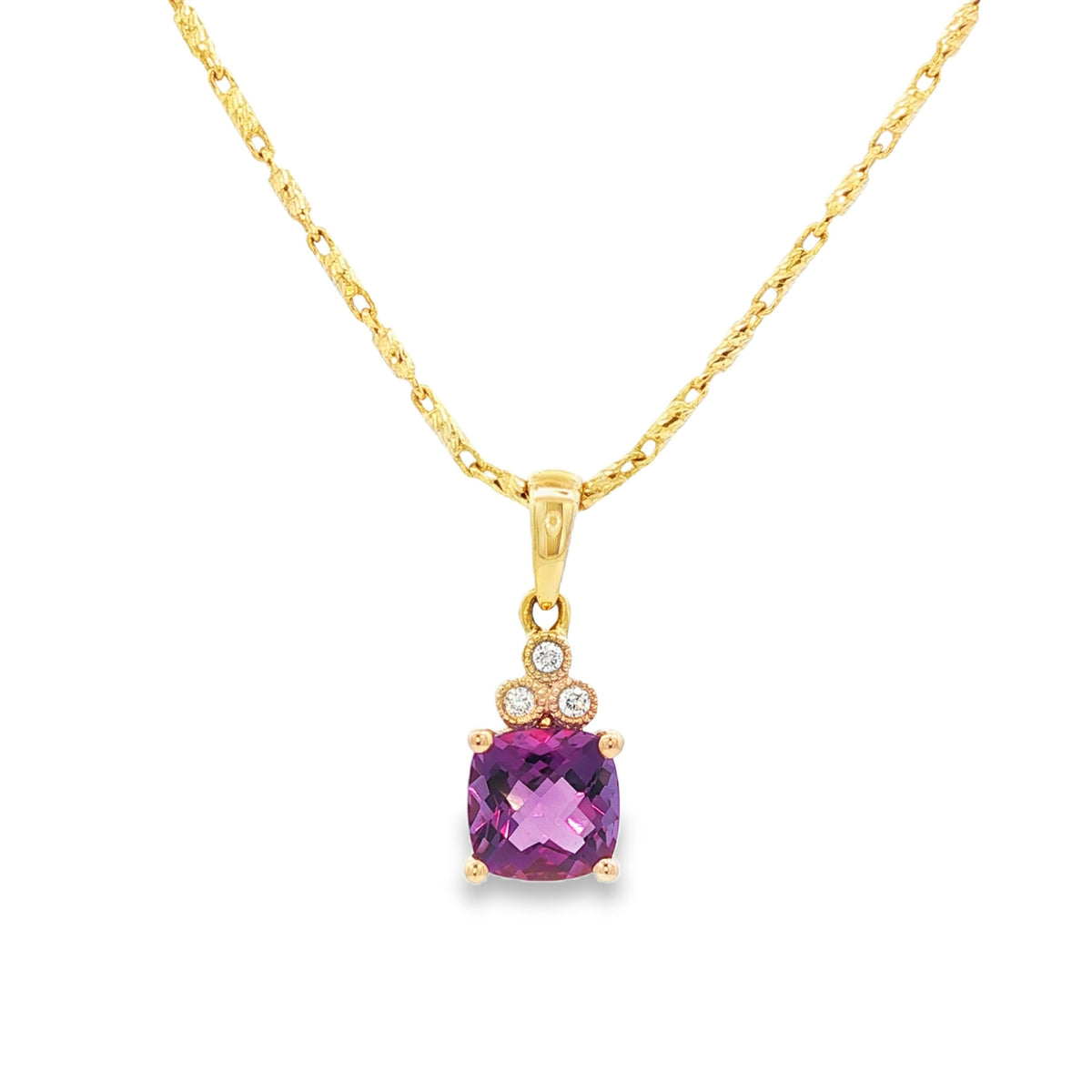 14kt Yellow Gold .70 ct Cushion Amethyst with Diamond Accent Pendant