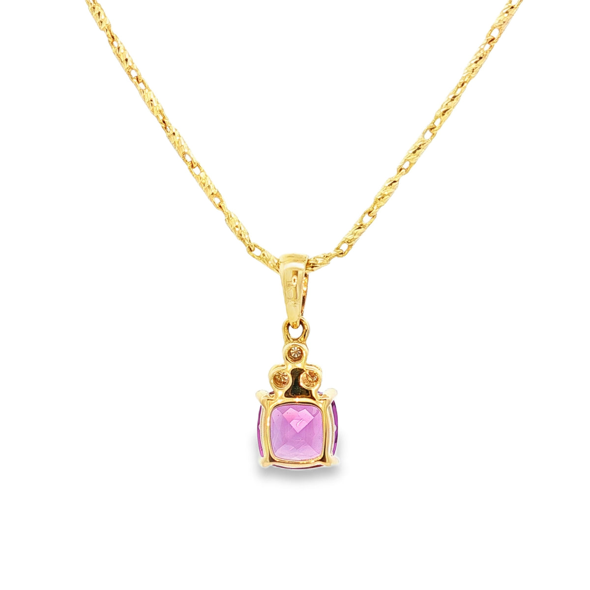 14kt Yellow Gold .70 ct Cushion Amethyst with Diamond Accent Pendant