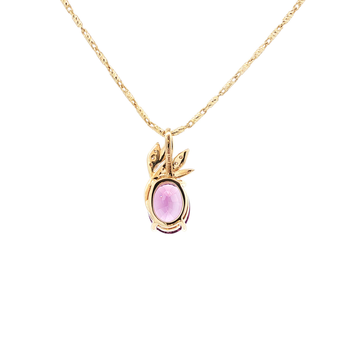14kt Yellow Gold 1.54 ct Oval Amethyst with Diamond Leaf Pendant
