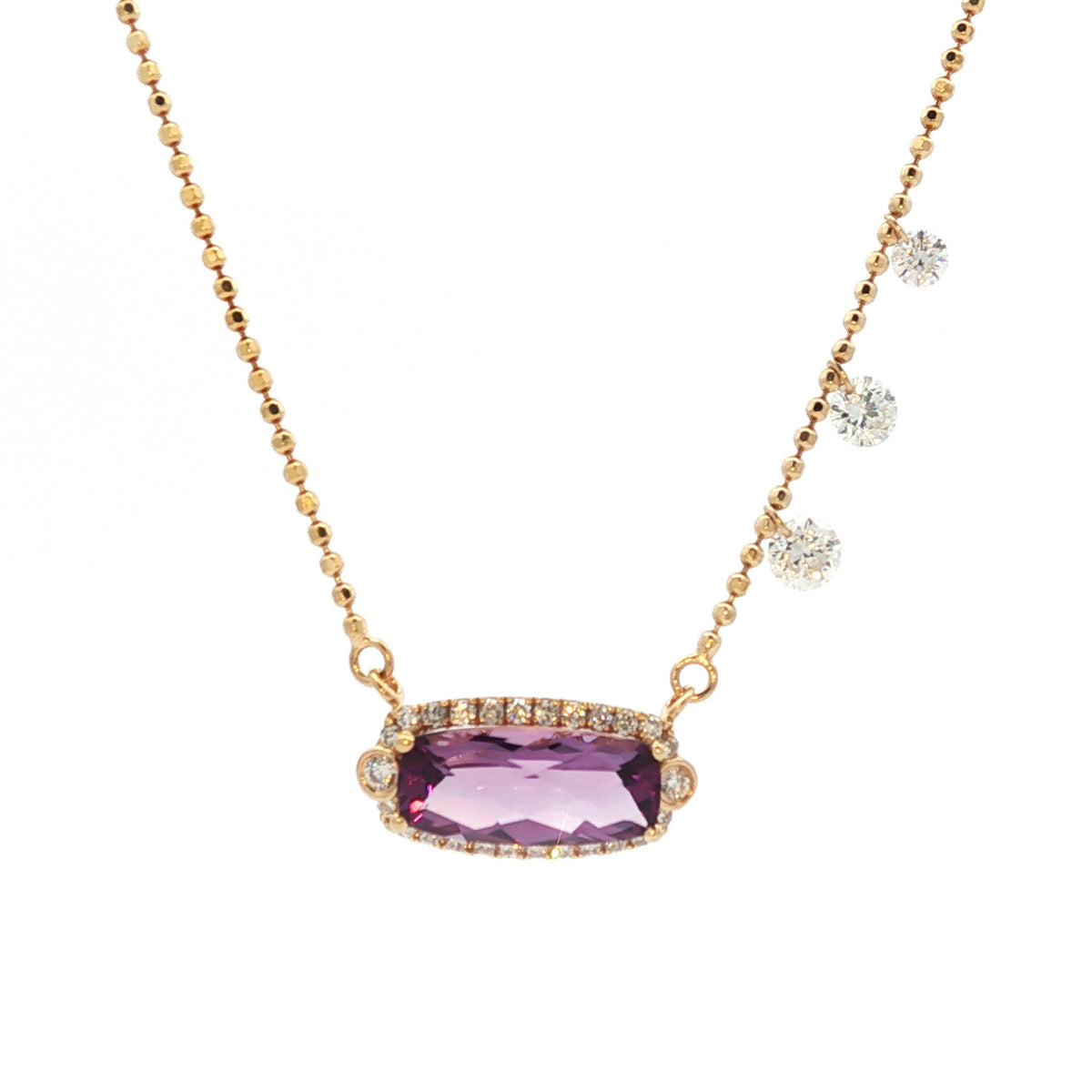 14kt Yellow Gold .94 ct Cushion Amethyst with .35 ctw Floating Diamond Accent Necklace