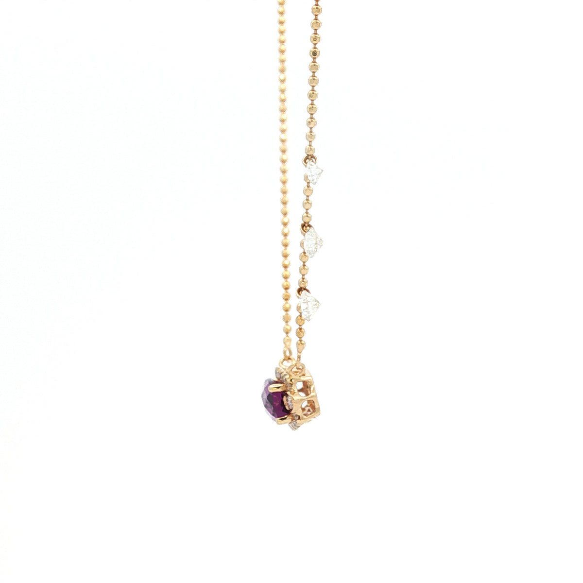 14kt Yellow Gold .94 ct Cushion Amethyst with .35 ctw Floating Diamond Accent Necklace