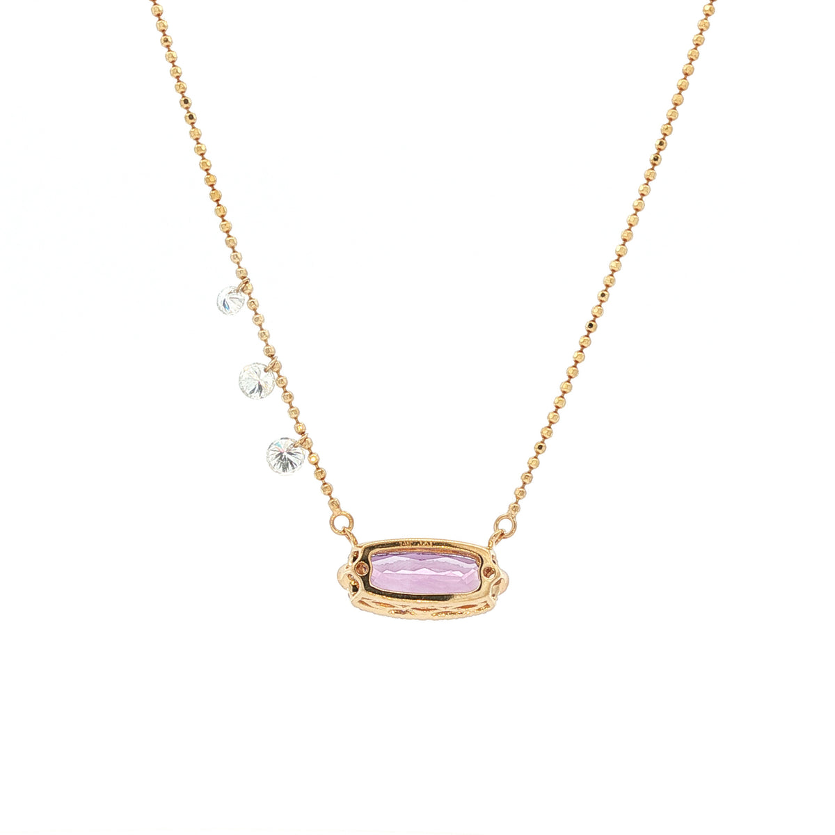 14kt Yellow Gold .94 ct Cushion Amethyst with .35 ctw Floating Diamond Accent Necklace