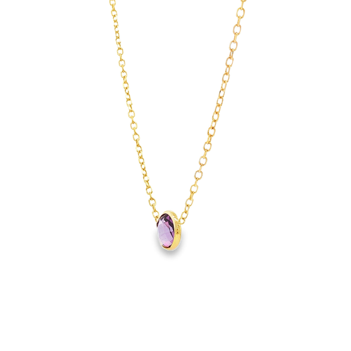 14kt Yellow Gold 6mm Round Amethyst Bezel Set Necklace