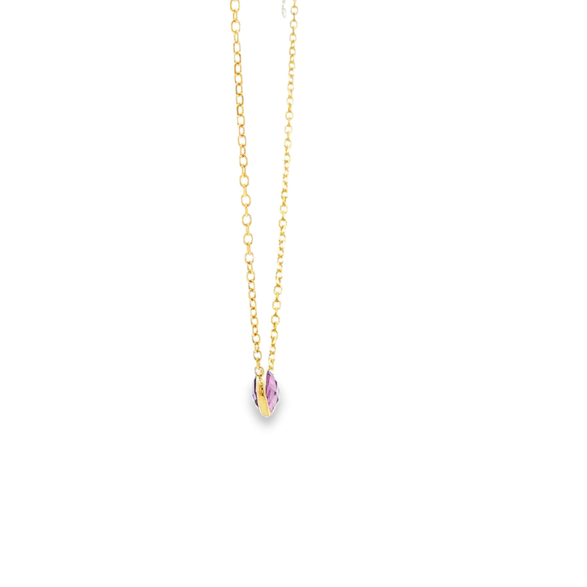 14kt Yellow Gold 6mm Round Amethyst Bezel Set Necklace