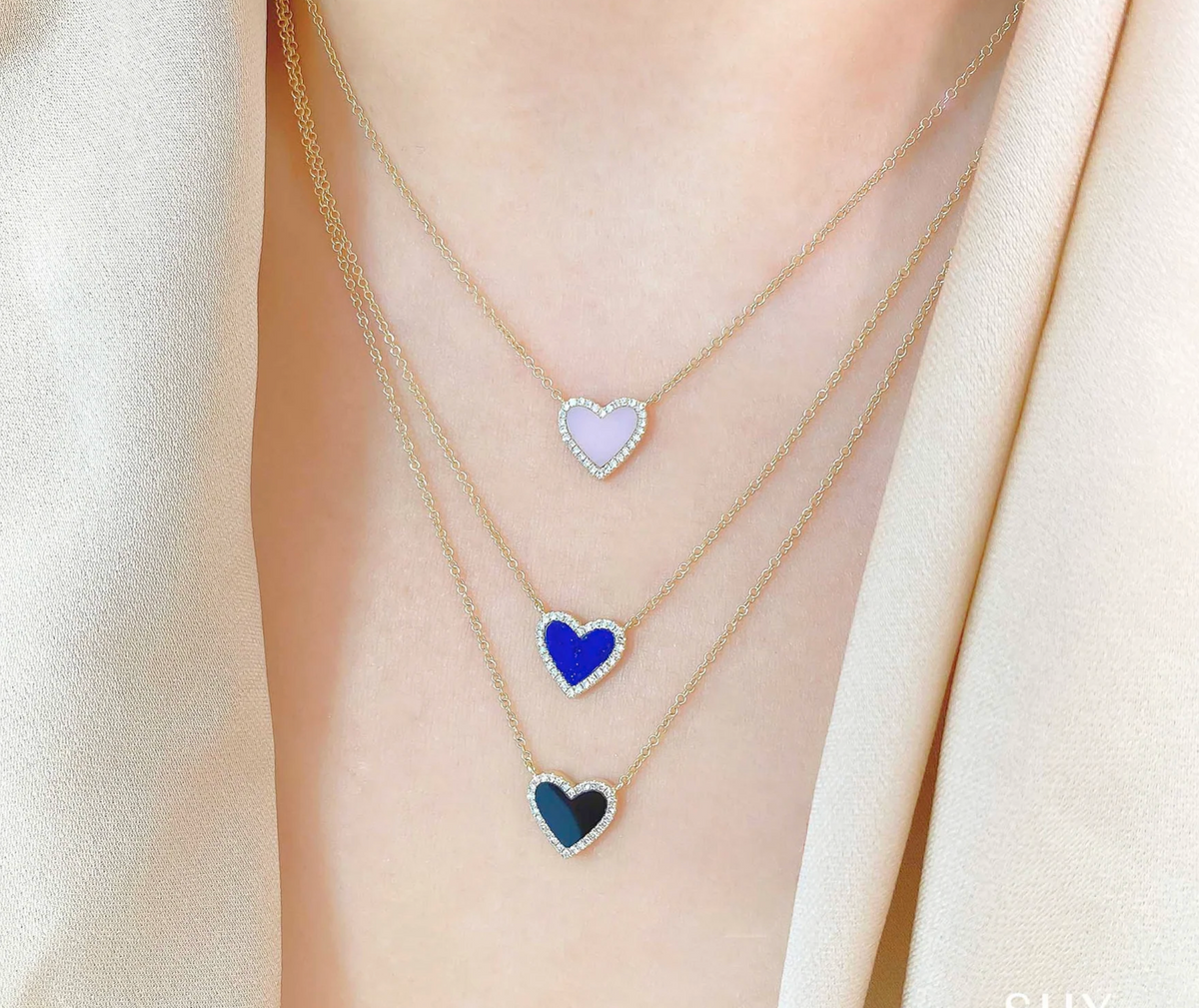 14kt Yellow Gold Onyx Heart with Diamond Halo Necklace