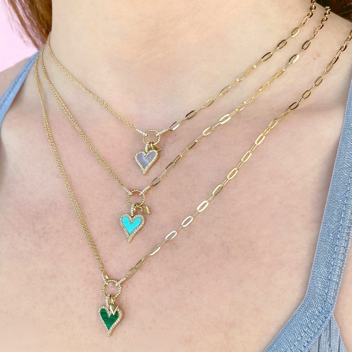 14kt Yellow Gold Heart Shaped Mother of Pearl .13 ctw Diamond Halo Necklace
