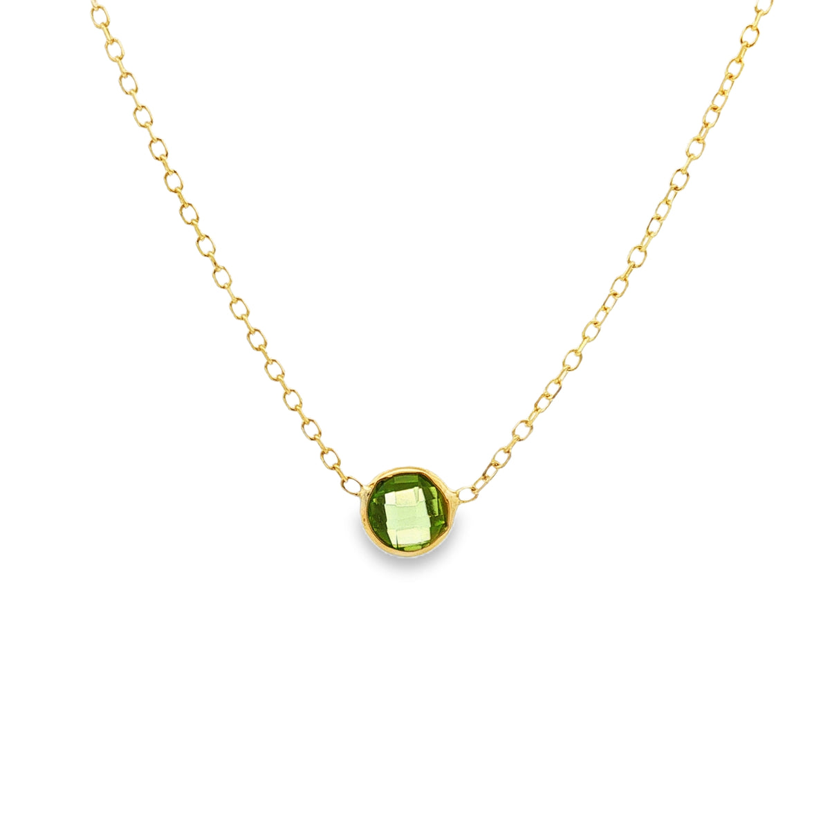14kt Yellow Gold 0.90 ctw Round Bezel Set Peridot Necklace