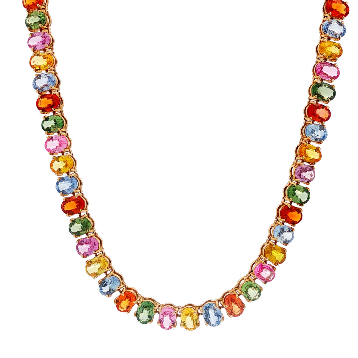 14kt Yellow Gold 48.00 ctw Oval Multi-Color Sapphire Necklace