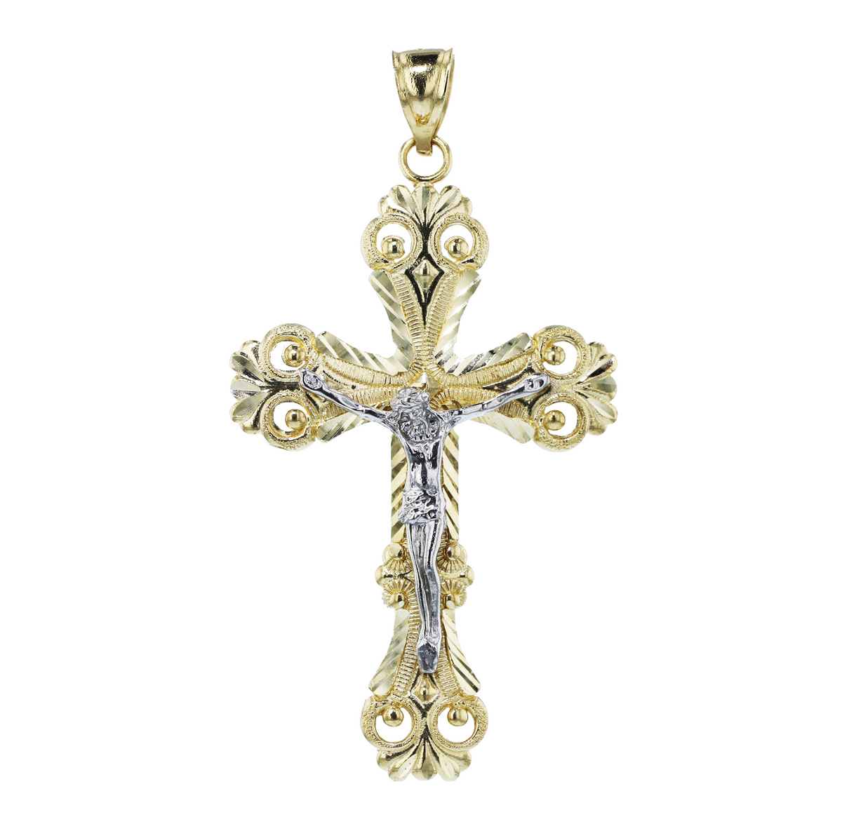 MEN'S 14KT WHITE AND YELLOW GOLD CRUCIFIX PENDANT