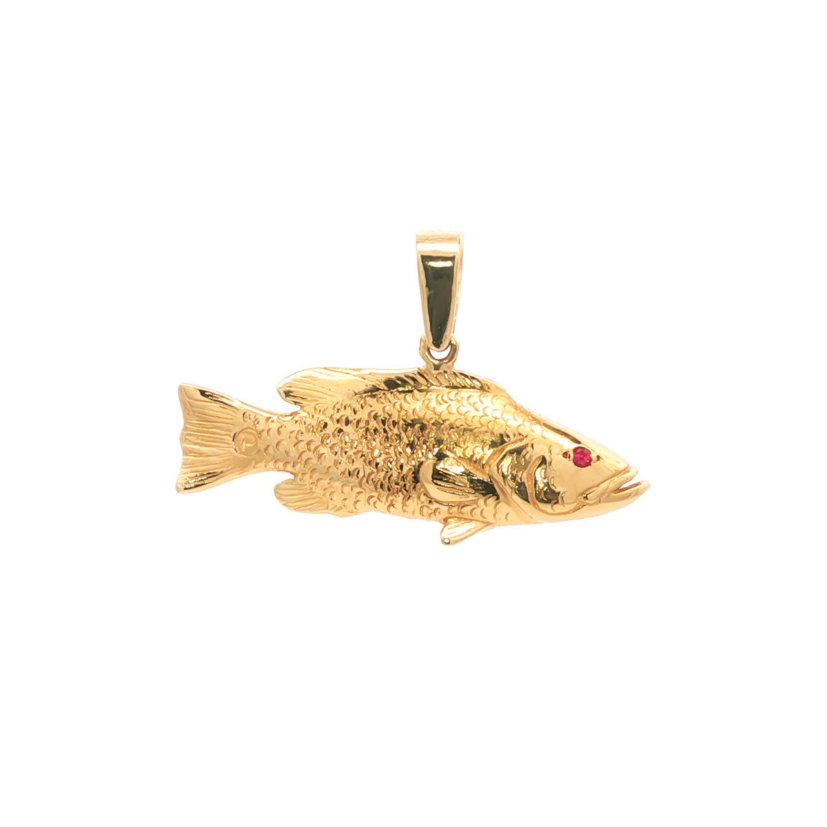 14kt Yellow Gold Ruby Eye Reversible Grouper Fish Pendant