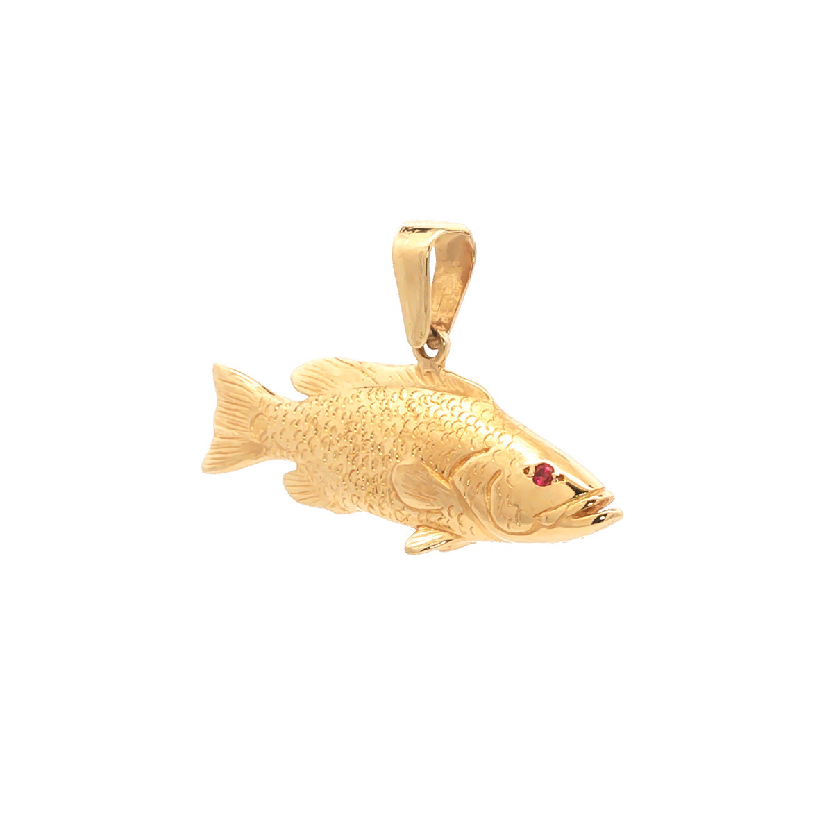 14kt Yellow Gold Ruby Eye Reversible Grouper Fish Pendant