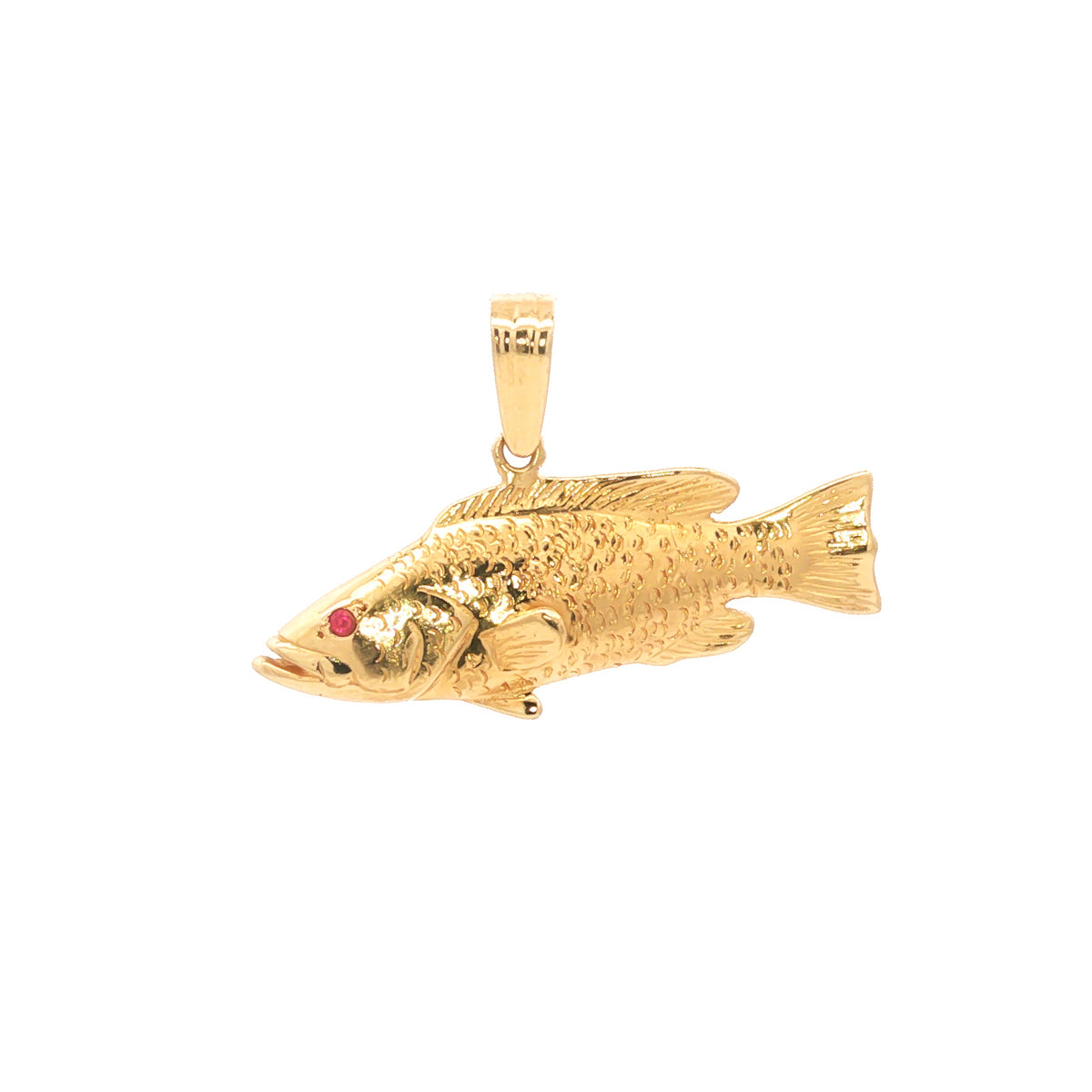 14kt Yellow Gold Ruby Eye Reversible Grouper Fish Pendant