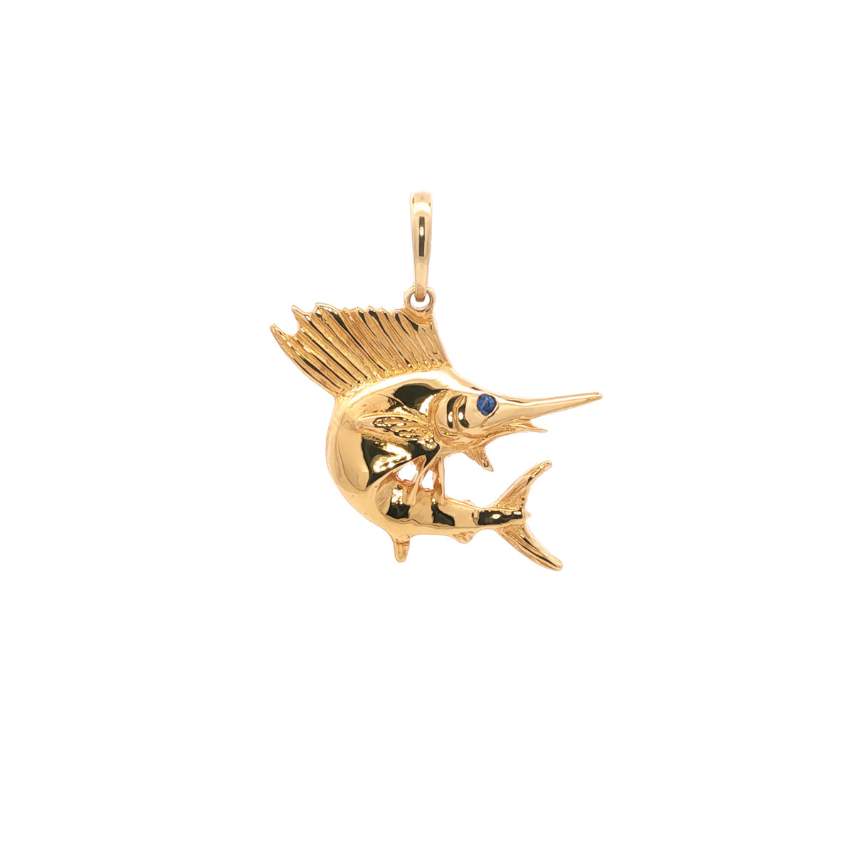 14kt Yellow Gold Sapphire Eye Sailfish Pendant