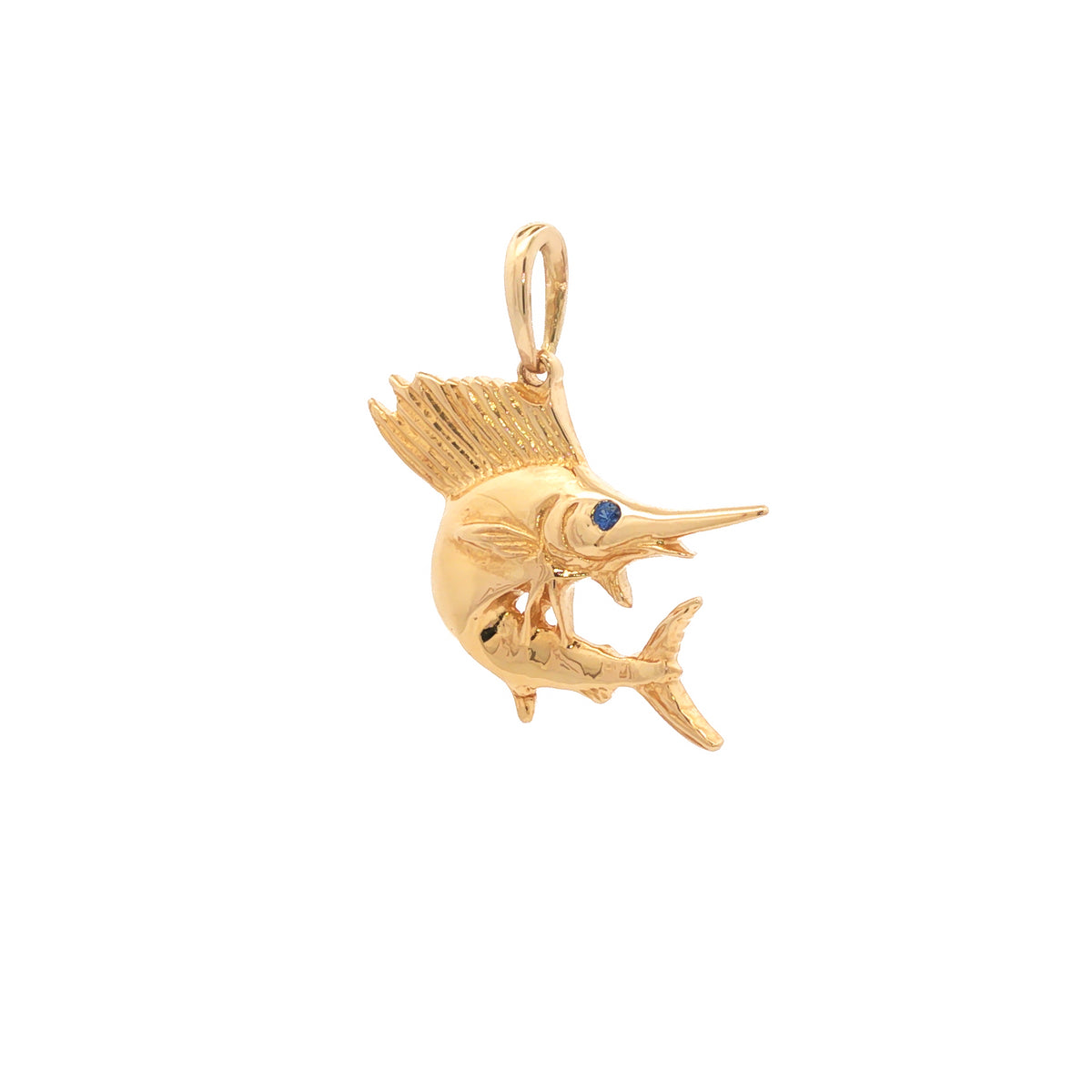 14kt Yellow Gold Sapphire Eye Sailfish Pendant