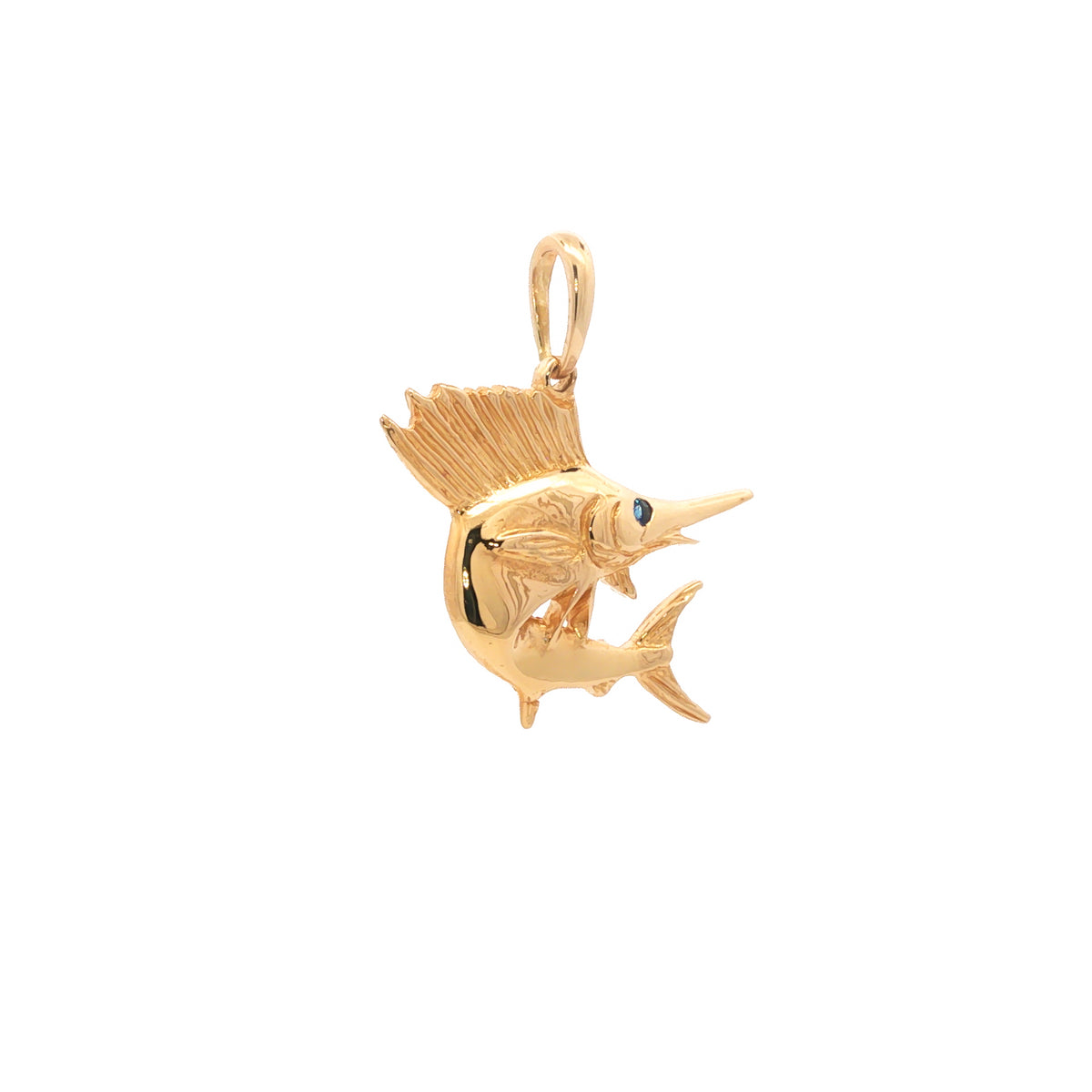 14kt Yellow Gold Sapphire Eye Sailfish Pendant
