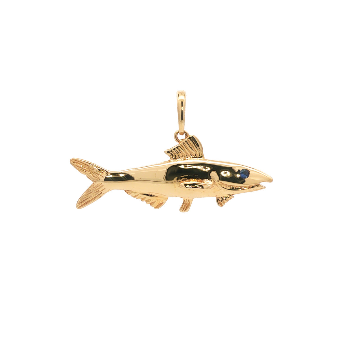 14kt Yellow Gold Sapphire Eye Bonefish Pendant