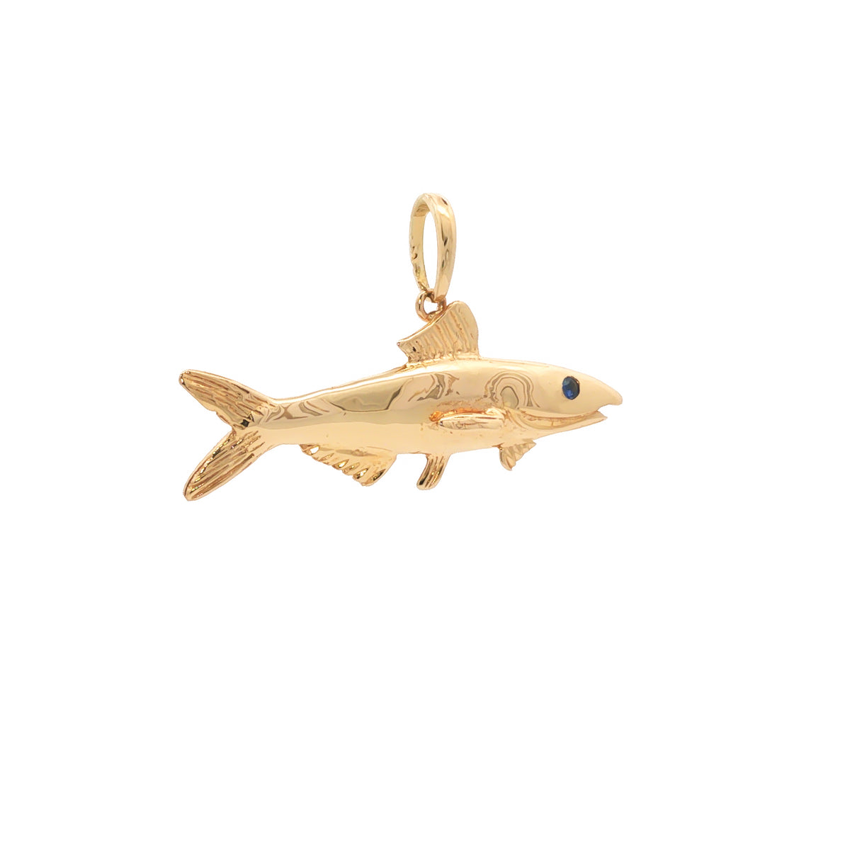 14kt Yellow Gold Sapphire Eye Bonefish Pendant